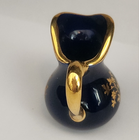 Limoges Cobalt Elegant and 14K Gold Floral Porcelain Pitcher & Bell - Picture 3 of 7